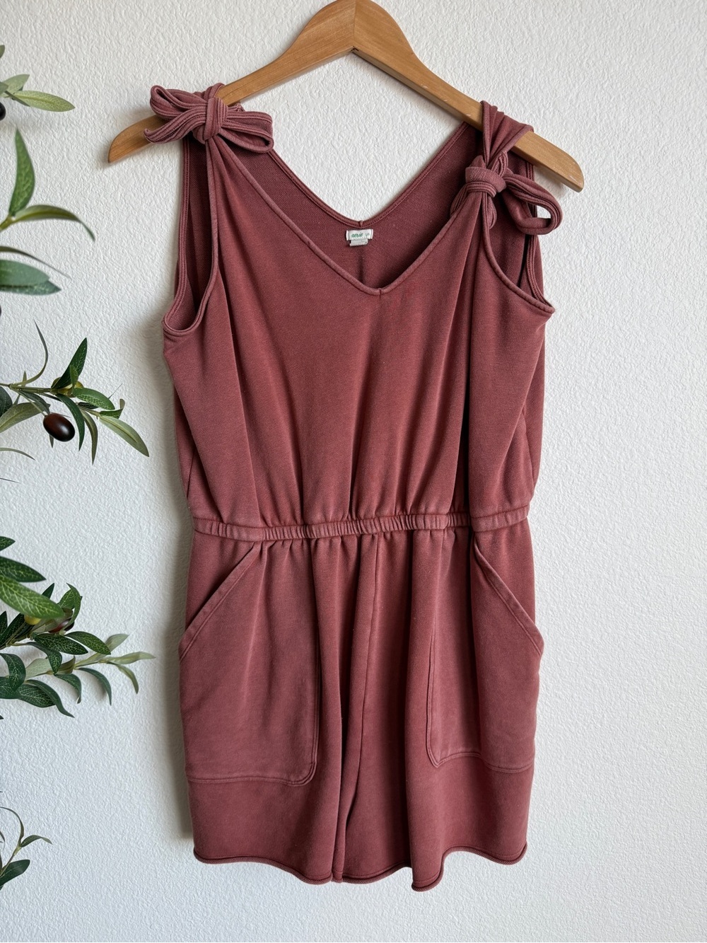 Aerie Mauve Tie Shoulder Comfy Lounge Everyday Basic Romper Women’s Size Large